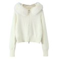 thumbnail image 4 of Unir Womens Sweaters, Zip Front Knit Cardigan Sweater, Furry Faux Fur Collar Long Sleeve Jacket, Fall Sweaters For Women S‑M, 4 of 4