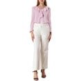 thumbnail image 2 of Unique Bargains Women's Ruffle V Neck Chiffon Work Office Peasant Blouse M Light Pink, 2 of 6