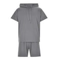 thumbnail image 2 of Fgnfyis Men's Tracksuit 2 Piece Hooded Athletic Sweatsuit Short Sleeve Casual Sports Hoodie Shorts Set Matching Sets Men Clothing Grey XXL, 2 of 6