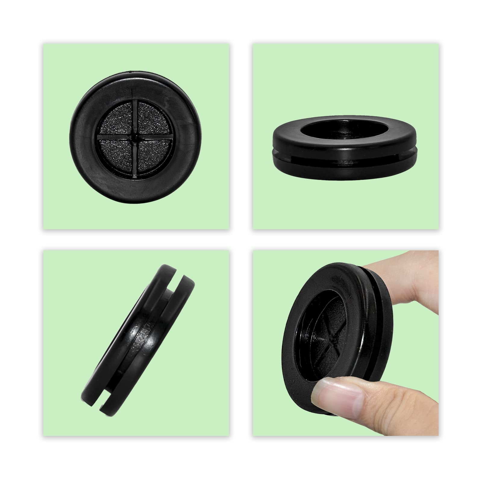 Flyshop Black Double-sided Synthetic Rubber Grommets Wire Protection, 8-Pack Round Rubber Hole Plugs, 20 mm 13/16" Drill Hole, 15 mm 19/32" ID