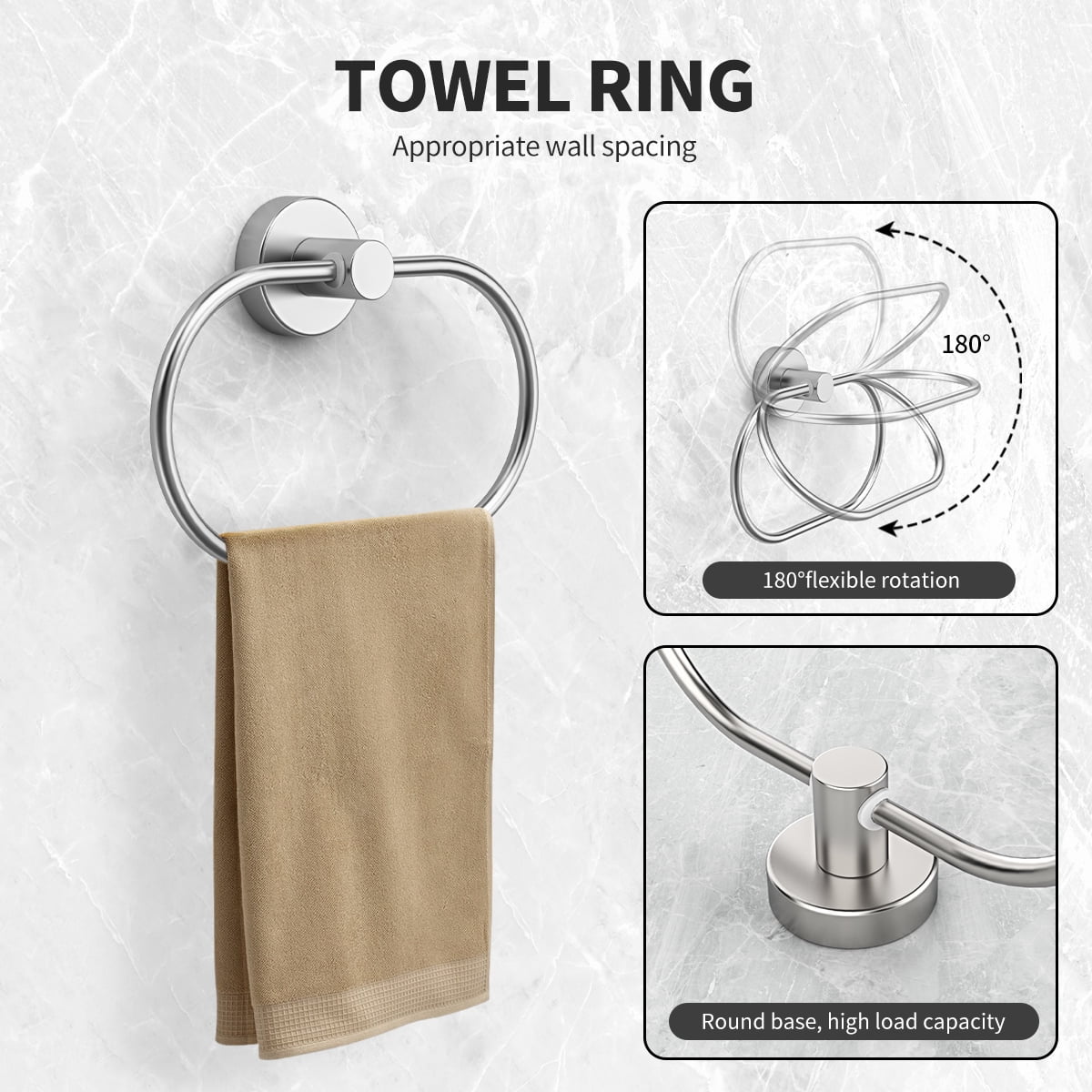 Bathroom Hardware Set, 7 Pieces Bathroom Accessories Set Includes 24" Towel Bar, Toilet Paper Holder, Towel Ring, Robe Hook, Brushed Nickel & Stainless Steel, Wall Mounted Bathroom Towel Rack Set