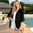 thumbnail image 5 of bbyeadc Plus Size Shrug 3/4 Sleeve Chiffon Cardigans for Women Lightweight Open Front Shrug Cardigan Solid Color Dressy Casual Cute Duster Cardigans, Black XL, 5 of 6