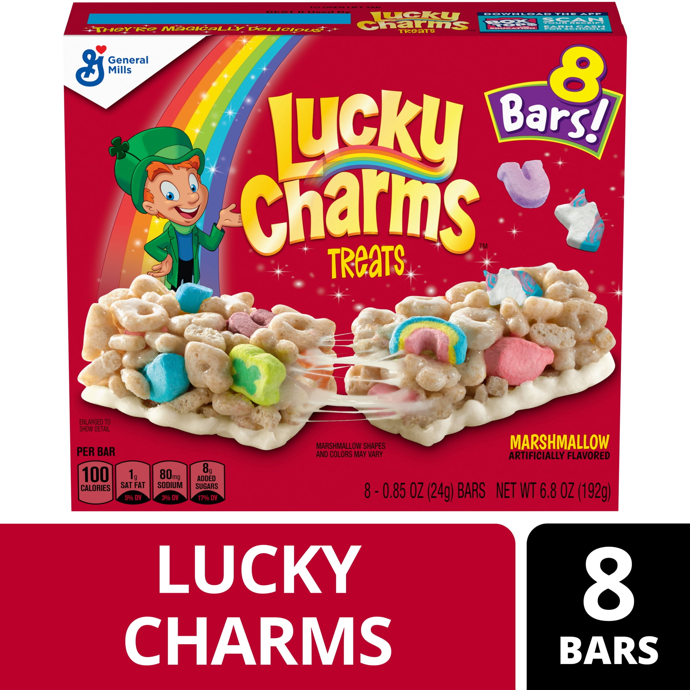 (6 pack) Lucky Charms Cereal Treat Bars, Snack Bars, 8 Count, 6.8 oz