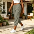 thumbnail image 5 of Womens Cotton Linen Pants with Pockets High Waist Comfy Casual Loose Lightweight Summer Elastic Waist Trousers, 5 of 7