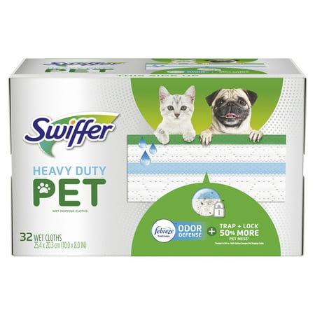 Heavy Duty Terry Cloth - Swiffer Sweeper Pet Heavy Duty Wet Mopping Cloths with Febreze Odor Defense, 32 count