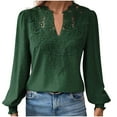 thumbnail image 2 of Olyvenn Women's Hollow Out V-Neck Tops 2024 Casual Long Sleeve Fall Blouse Fashion Embroidered Pullover Shirt Green 8, 2 of 3
