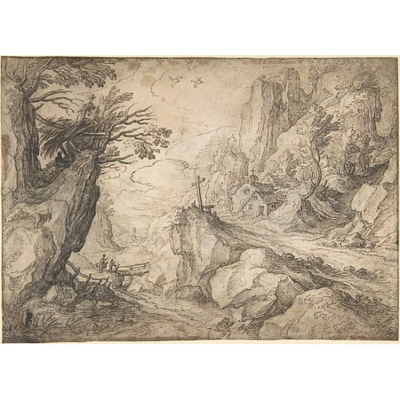 A Mountainous River Landscape with a Hermit and a Chapel Poster Print by Matthijs Bril, the Younger (Netherlandish, Antwerp 1550  �1583 Rome) (18 x 24)