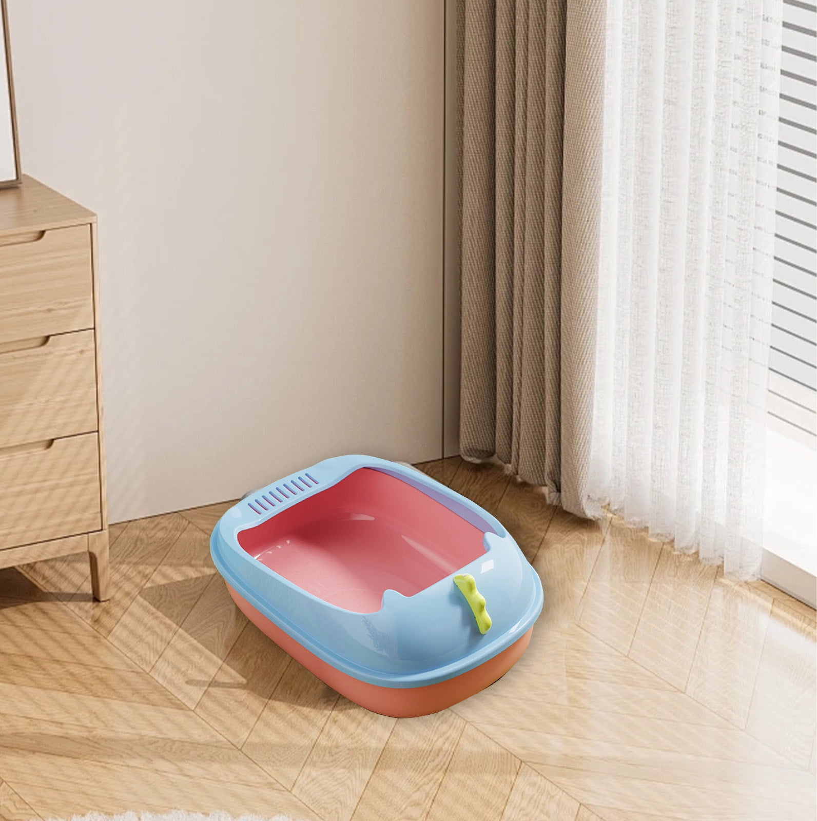 Nsxcdh Semi Enclosed Cat Litter Box,Paper,42x28x16cm,Beige Green Pink Brown,Anti Splash,Easy Clean,Non Slip