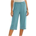 thumbnail image 2 of Bixock Women Pajamas Pants Loungewear Pants Capris Pants Solid Color Elastic Waist Wide Leg Loose Thin Textile Wearable Outside Indoor Homewear Sleepwear Trousers Women Clothings, 2 of 5