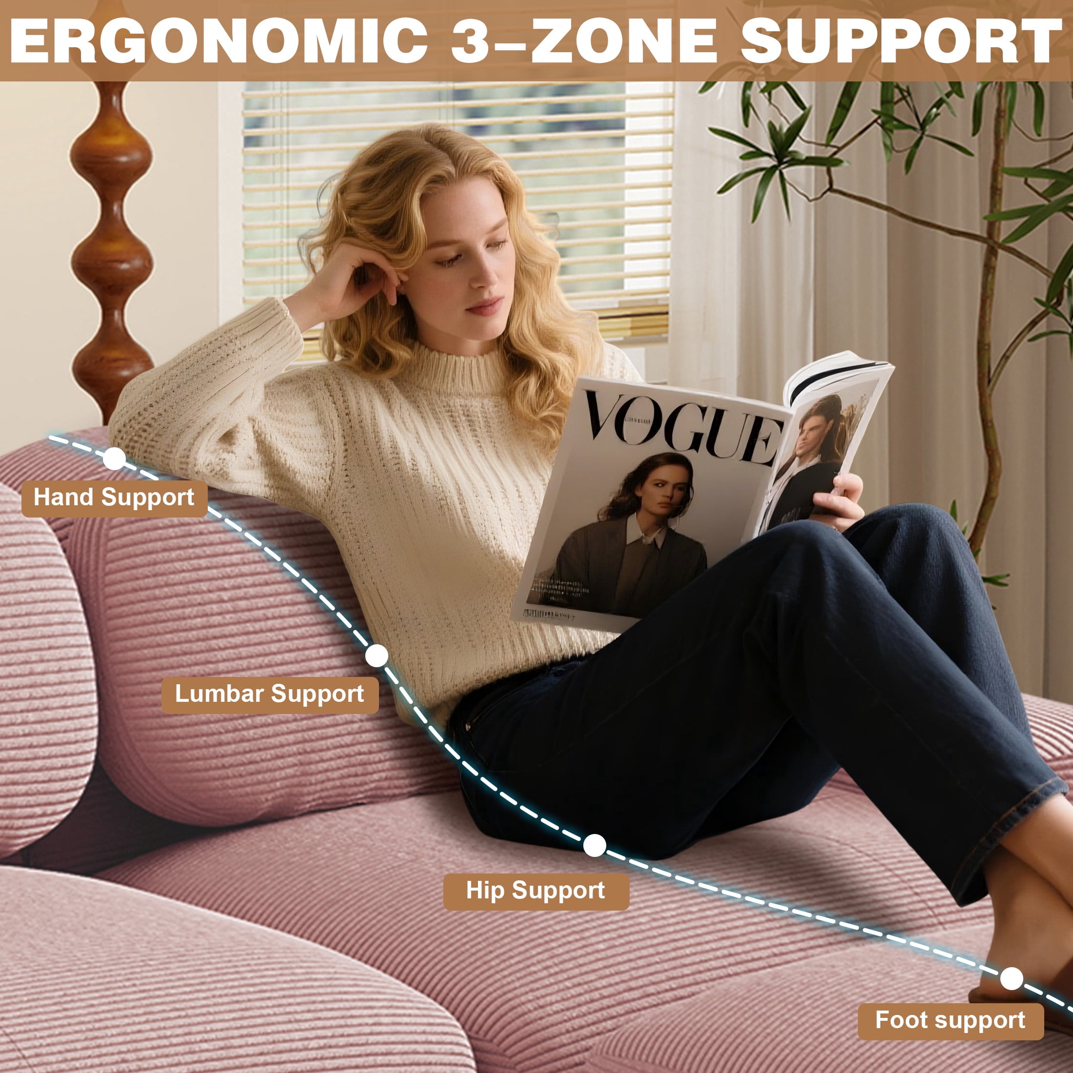 Aukfa 82" Modular Sectional Sofa-28" Deep Seats, Corduroy Fabric, Cloud-Comfort Loveseat, Pink