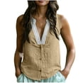 thumbnail image 4 of GUACER Cotton Linen Sleeveless V-Neck Tank Top for Women Lace Trim Button Down Casual Blouses, 4 of 9