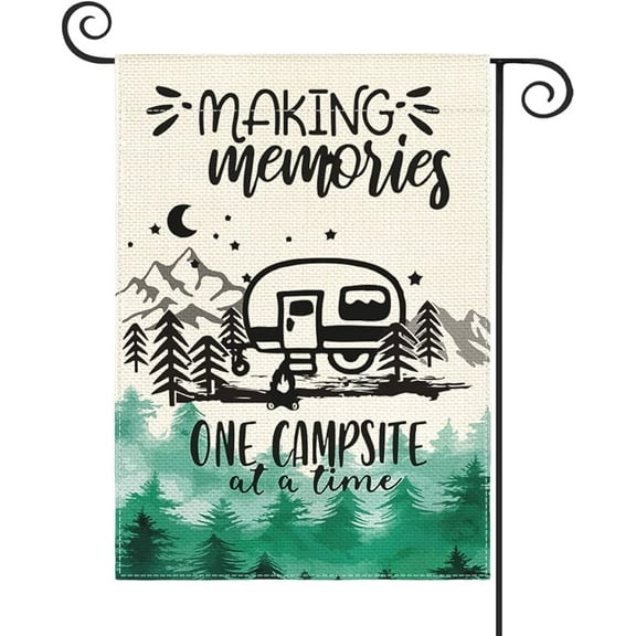 Making Memories One Campsite At A Time Camping Garden Flag Double Sided, RV Campfire Firepit Yard Outdoor Decoration 12 x 18 Inch