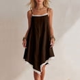 thumbnail image 2 of Tqcoqu Women's Asymmetrical Summer Linen Dress,Spaghetti Strap Lace Trim Bohemian Sleeveless Loose Vacation Beach Dresses,Brown Women's S-XXL, 2 of 7