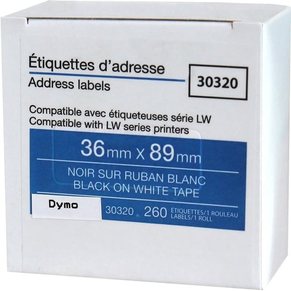 Premium Tape Address Labels - Alternative for Dymo 30320 - 1-1/8" x 3-1/2" (28 mm x 89 mm) - Black on White - 260 Labels / Roll - 2 Rolls / Pack