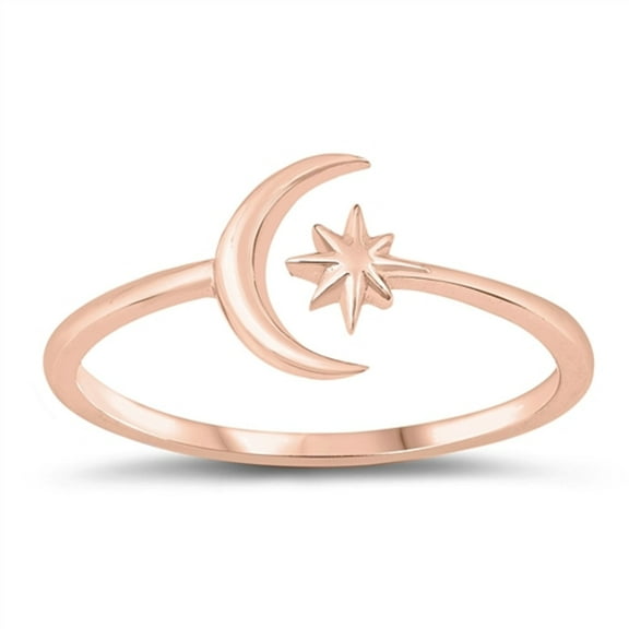 Yellow Gold-Tone Plated Sterling Silver Moon and Star Ring Size 10