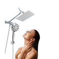 thumbnail image 2 of Rain shower head with hand unit, 8" high pressure rainfall shower head with extension arm, stand and hose, leak-proof waterfall, chrome, 2 of 8
