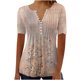 thumbnail image 2 of ICHUANYI Clearance Women's Fashion Casual Round Neck Pleated Color Button Blouse(Coffee, XL) ICHUANYI WER2023081204398, 2 of 5