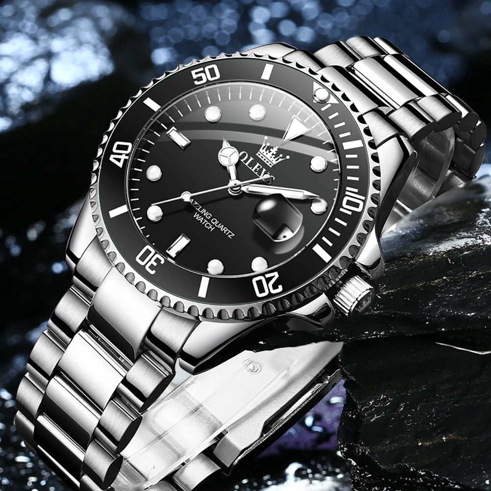OLEVS Watches for Men Classic with Date Business Dress Luxury Big Face Green/Black/Blue Waterproof Luminous Mens Wrist Watch Analog Two Tone Stainless Steel Men Watch