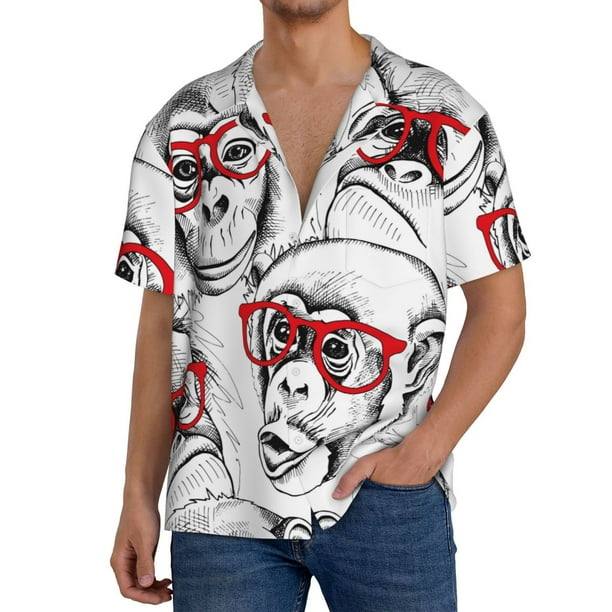 Fotbe Monkey Camisa Estampada de Manga Corta para Hombre, Casual de Verano, Estilo Playero, Sin Arrugas-Medium