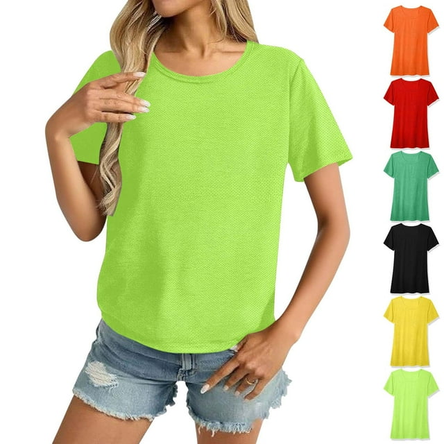 Sentmoon Summer Clothes for Women Crew Neck Short Sleeve Basic Spring Tops for Women Solid Color Regular Fit Blouses for Women for Work and Business Casual Red S