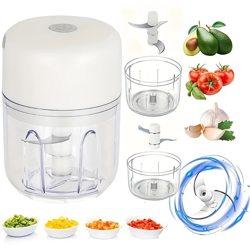 Portable electric food processor - 280ml rechargeable garlic chopper, suitable for processing garlic, ginger, onions, nuts, peppers, onions, minced meat and other foods