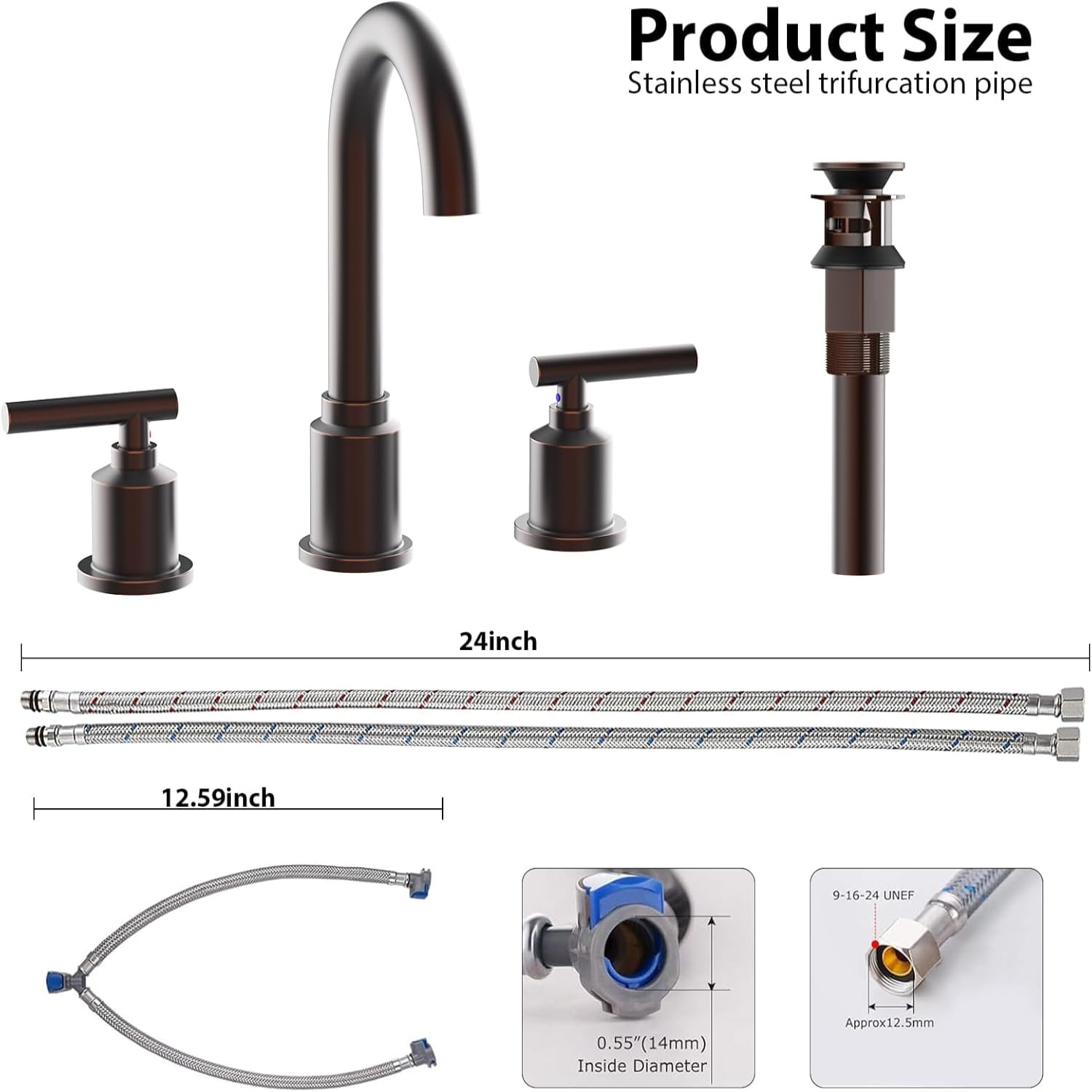 AOILE Widespread Bathroom Faucet - 8-Inch 3-Hole Sink Faucet with Stainless Steel Pop-Up Drain