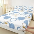 thumbnail image 3 of Feelyou Bowknot Doll Bear Queen Sheet Sets, Kawaii Love Heart Blue Flat Sheet, Teens Kids Boys Girls Queen Fitted Sheet, Breathable Home Decor, 4pcs, 3 of 7