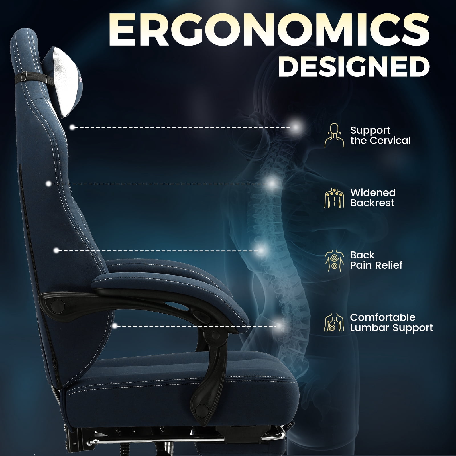 GTPLAYER Big and Tall Ergonomic High Back Gaming Computer Chair with Footrest, Blue