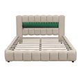 thumbnail image 5 of Queen Size Upholstered Platform Bed with LED Headboard and USB, Linen Fabric Upholstered Platform Bed Frame with Large Underneath Storage(Beige, Queen), 5 of 10