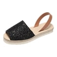 thumbnail image 4 of Rokment Bling Sequin Platform Sandals for Women with Back Strap Bridal Sparkly Leather Peep Toe Espadrilles Chunky Heels Slingback Dressy Summer Shoes Black Size 5.5, 4 of 5