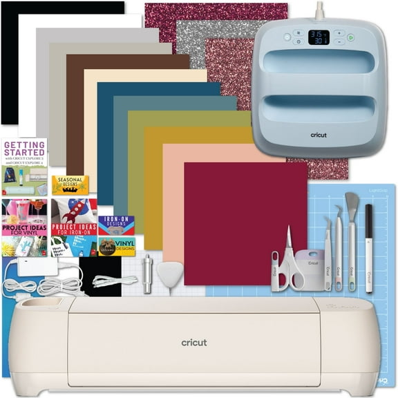 Cricut Explore 4 with EasyPress 3 Heat Press and Materials Bundle Corded Electric Cutting Machine