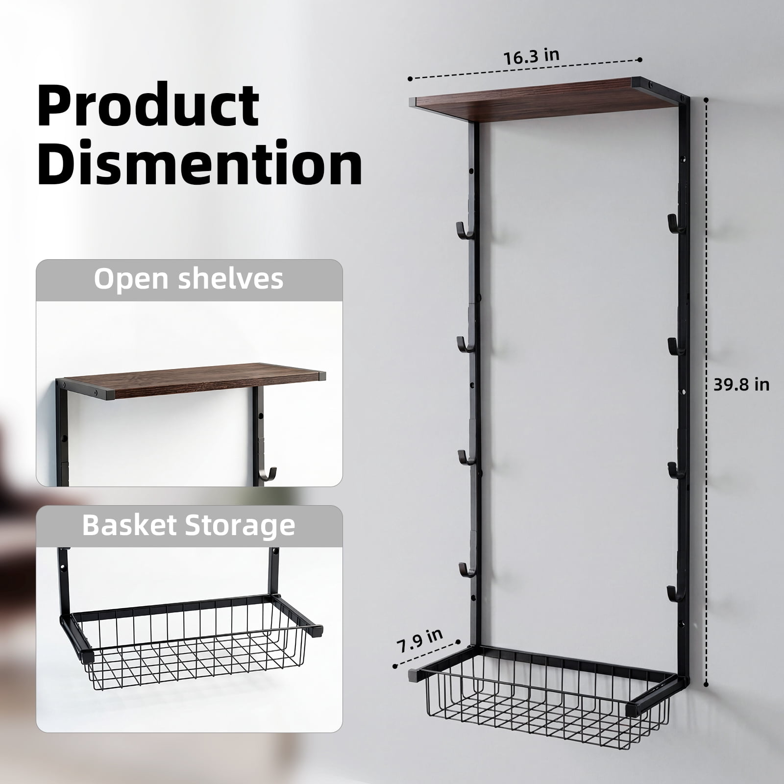 Gun Rack for Wall, 4 Gun Rack Wall Mount with Storage Basket, Rifle Racks Gun Display for Hunting Rifle Airsoft Gun Holder, Black