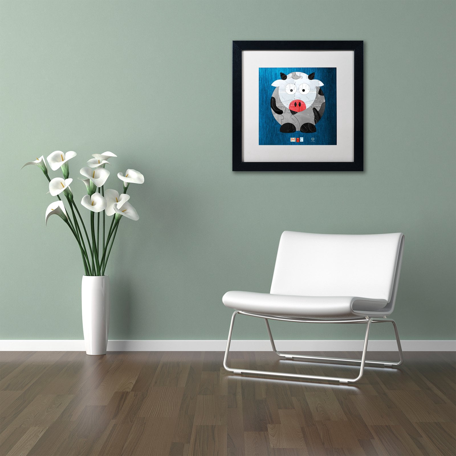 Trademark Fine Art 'Moo The Cow' Canvas Art by Design Turnpike, Black Matte, Black Frame