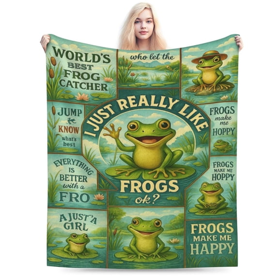 Frog Blanket , Throw Blanket for Frog Lovers Gifts for Women, Birthday Decorations for Home & Travel 50x40