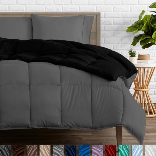 Bare Home Ultra-Soft Premium 1800 Series Goose Down Alternative Reversible Comforter - Hypoallergenic - All Season - Plush Fiberfill (Full, Black/Gray)