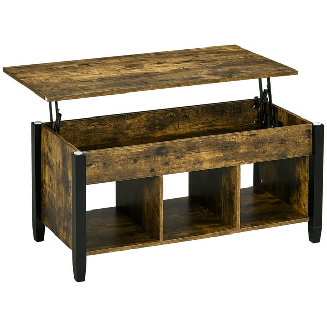 HOMCOM Lift Top Coffee Table with Hidden Compartment and 3 Storage Shelves
