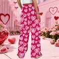 thumbnail image 4 of LWavelet Soft Fabric Heart Print Wide Leg Pants Women Valentine's Day Festive Wear Hot Pink XL, 4 of 6