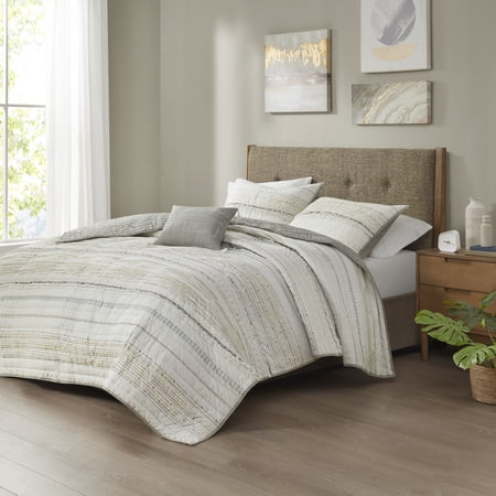 INK+IVY Nea Cotton Percale 4-Piece Gray/White Quilt Set  