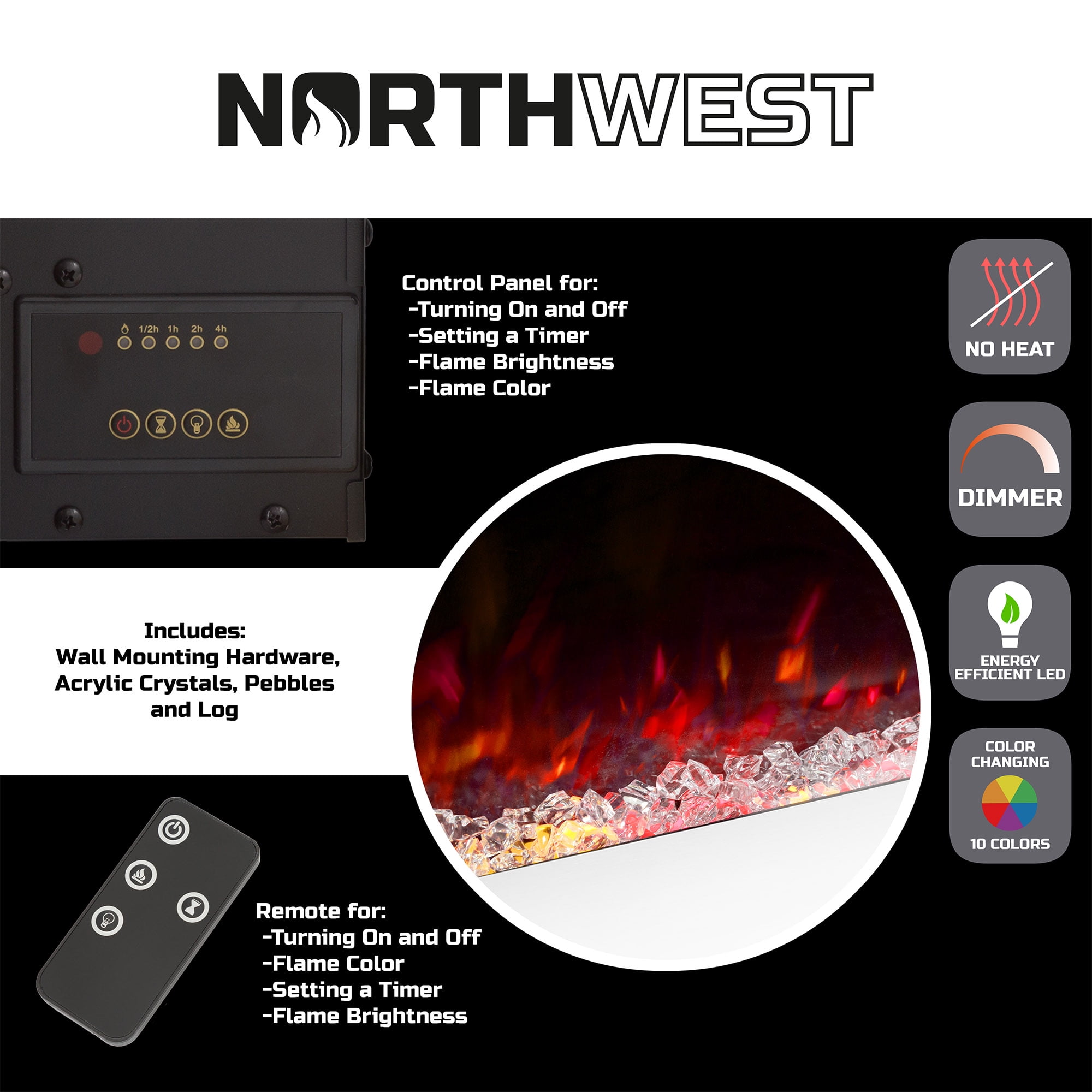Northwest 50 Electric Fireplace, Wall Mount (White) - Walmart.com