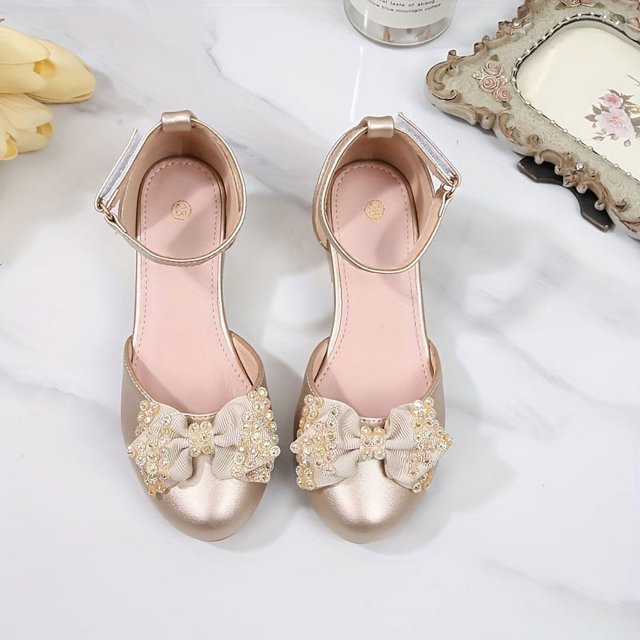 SNNROO Elegant Bowknot High Heels for Girls Breathable Non-Slip Design Perfect for Parties & Performances - Versatile All-Season Wear