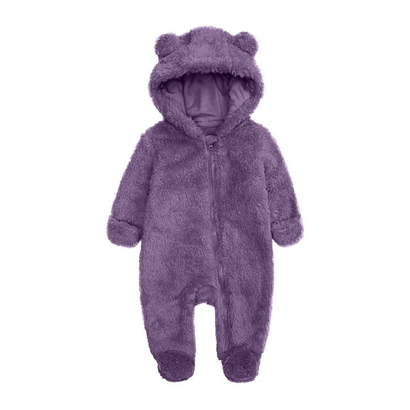 Children Hooded Fleece Jumpsuit with Bear Ears One Piece Outfit for Infant Newborn Boys Girls Full Body Pajamas Zip Up Sleepwear