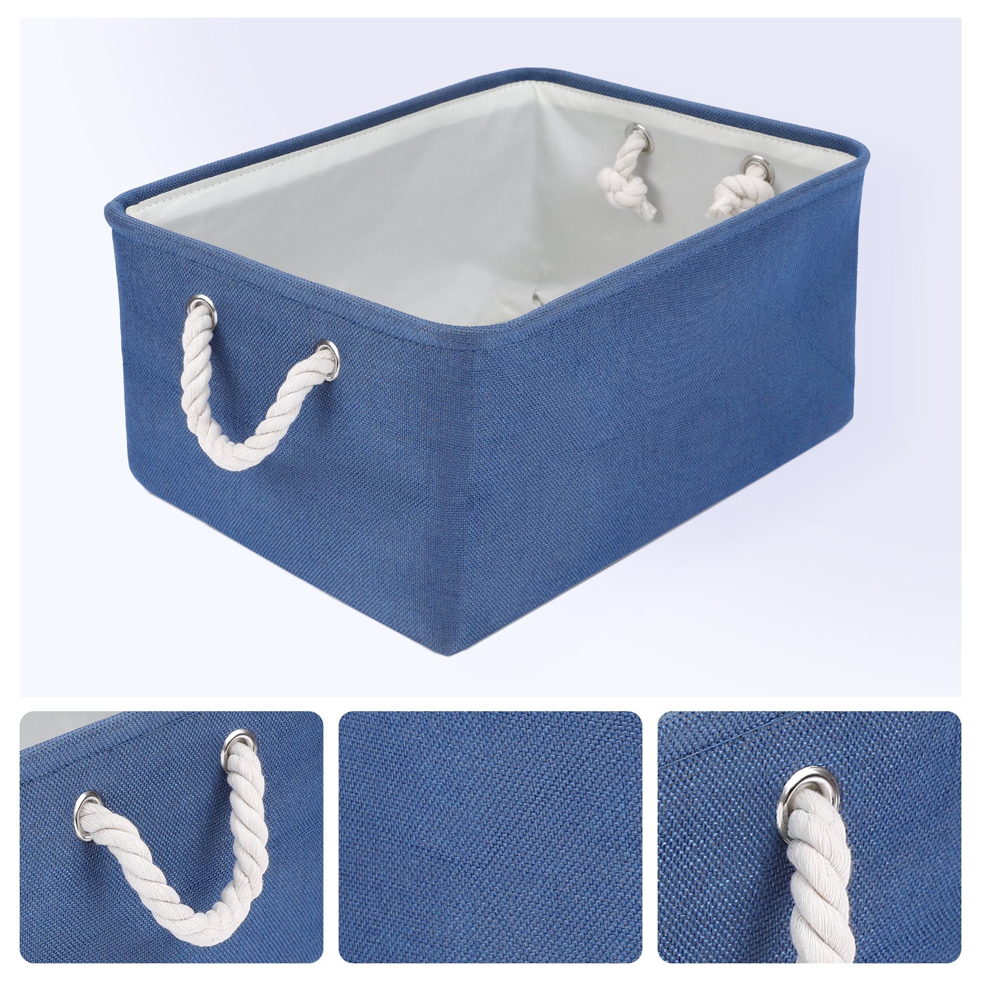 Unique Bargains Storage Bin with Handles for Closet Organizers Blue 16.1"x12.2"x7.9"