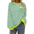 thumbnail image 1 of ZVAVZ Chandail en Molleton Rayé pour Femmes à Manches Longues Col Rond Automne Surdimensionné Décontracté Chandail Haut 2025 Y2K Tenues Preppy Vert P, 1 of 6
