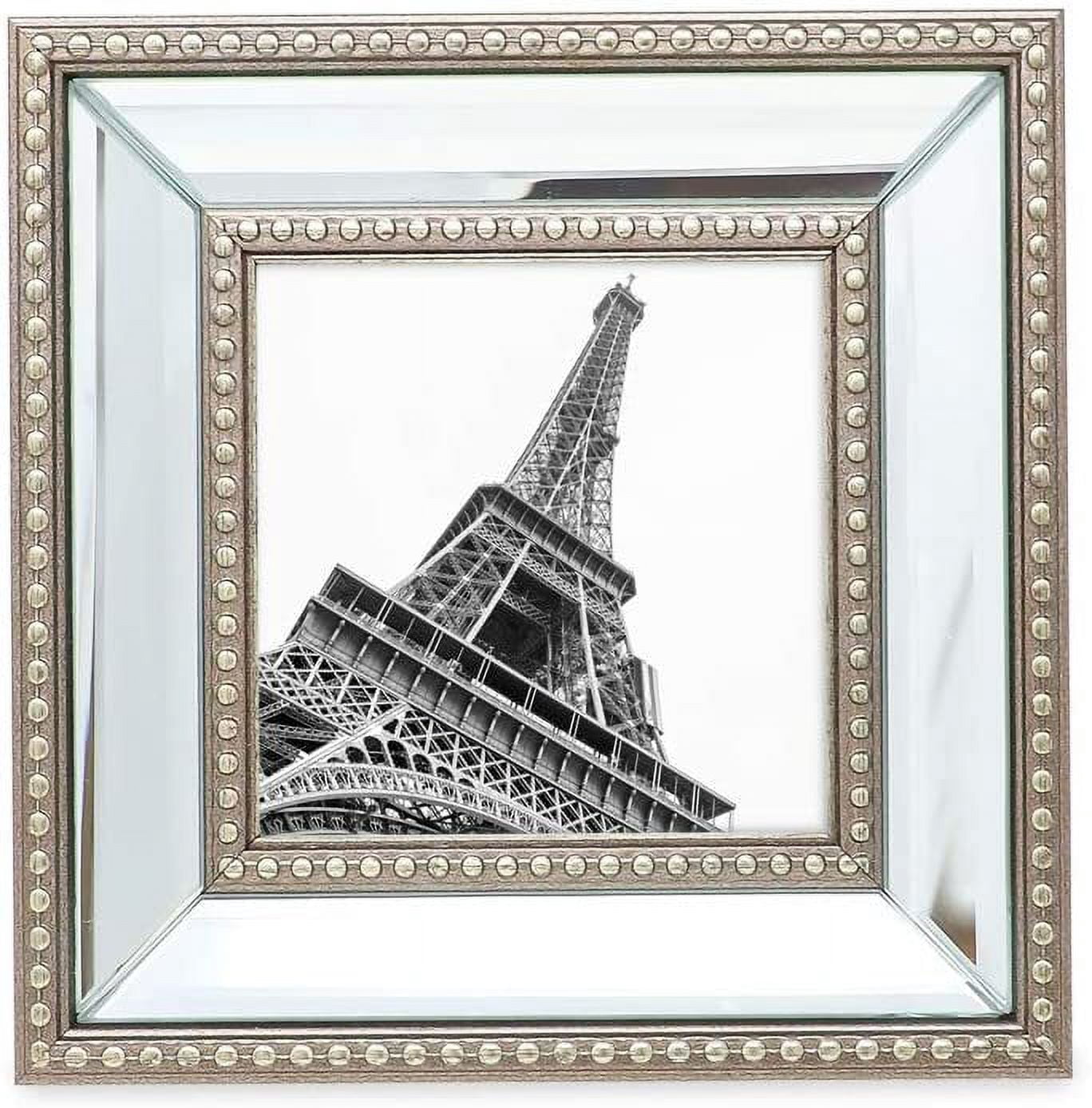Isaac Jacobs 4x4 Champagne Mirror Bead Picture Frame - Classic Mirrored Frame with Dotted Border Made for Wall Display