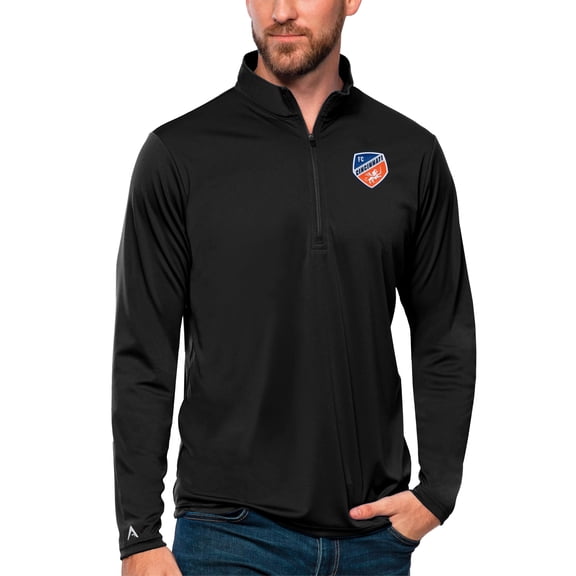 Men's Antigua Black FC Cincinnati Tribute Quarter-Zip Pullover Top