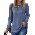 thumbnail image 2 of Timegard Womens Tops Crewneck Long Sleeve Color Block Comfy Tee Fall Casual Loose Tops with Pockets, 2 of 4