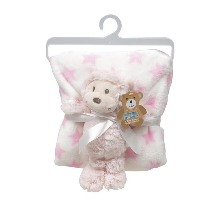 Little Mimos Plush Baby Blanket with Toy Monkey - Light Pink - 30 x 40 ...