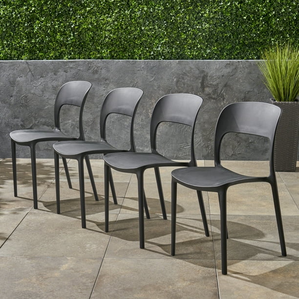 Tatiana Outdoor Plastic Chairs, Set of 4, Black