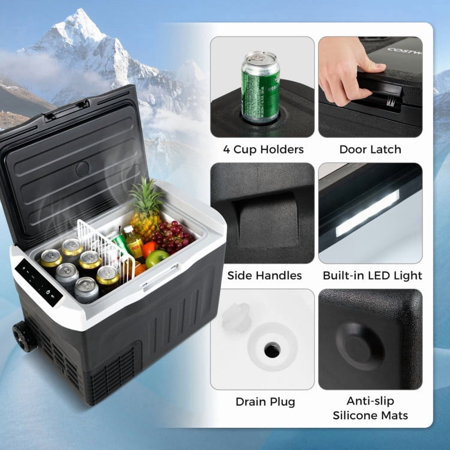 YYAo Cooler Ice Chest, Insulated Cooler,12V Car Refrigerator 42QT with Touch Panel and Removable Divider-L