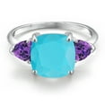 thumbnail image 3 of Gem Stone King 3.80 Ct Cushion Green Turquoise Purple Amethyst 10K White Gold Ring (Size 5), 3 of 6
